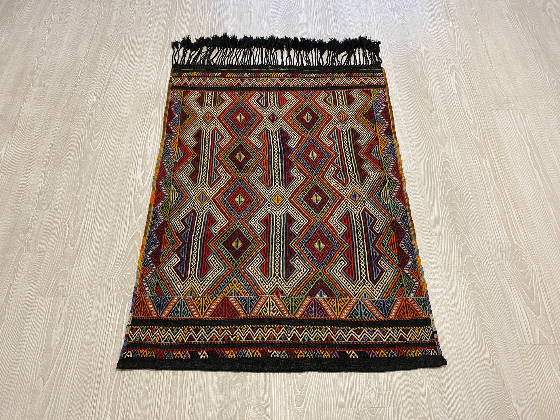 Nomadic Dazkiri Cicim Jijim with Ram's Horn Design - Kilim Art Gallery
