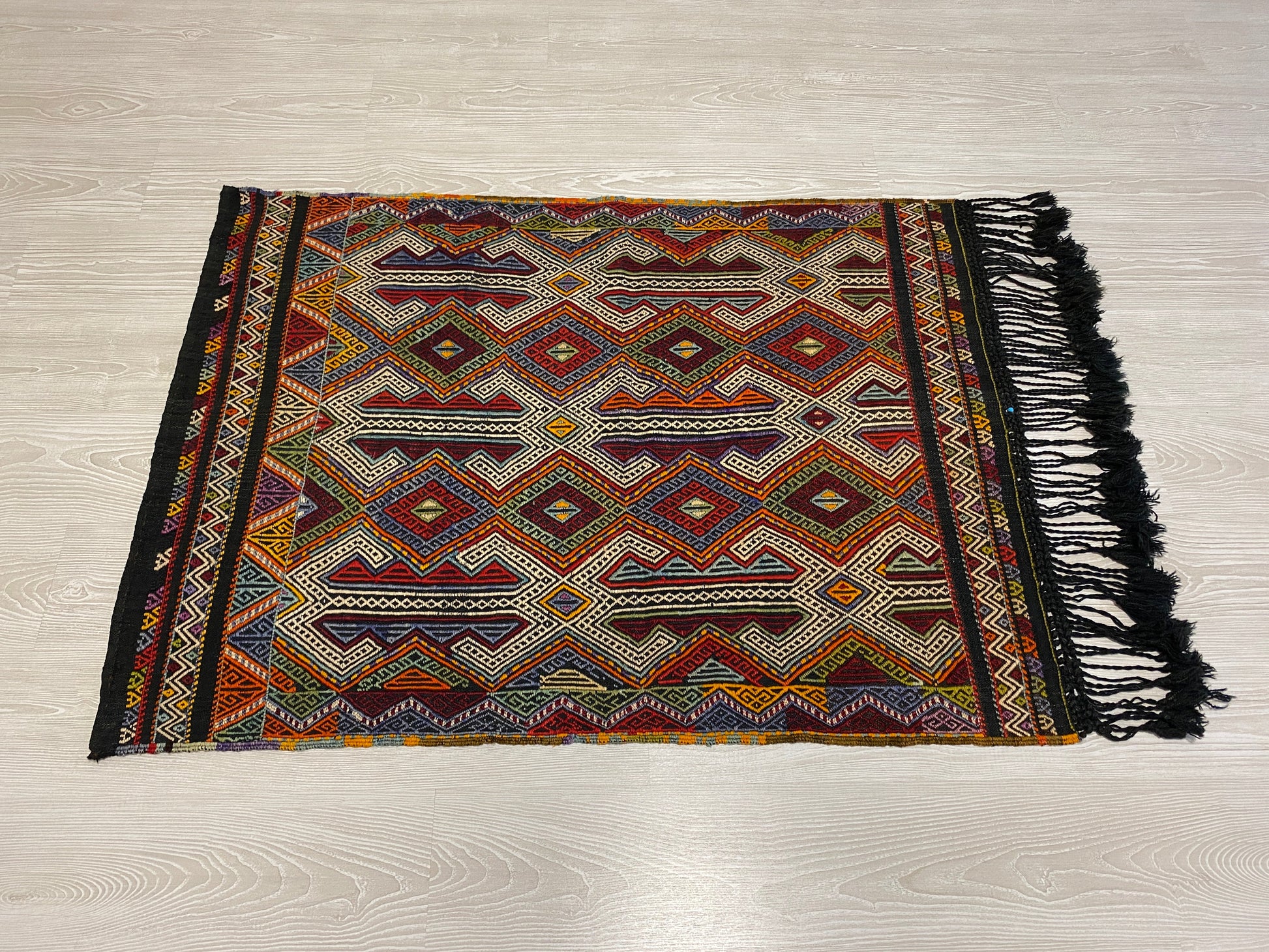 Nomadic Dazkiri Cicim Jijim with Ram's Horn Design - Kilim Art Gallery