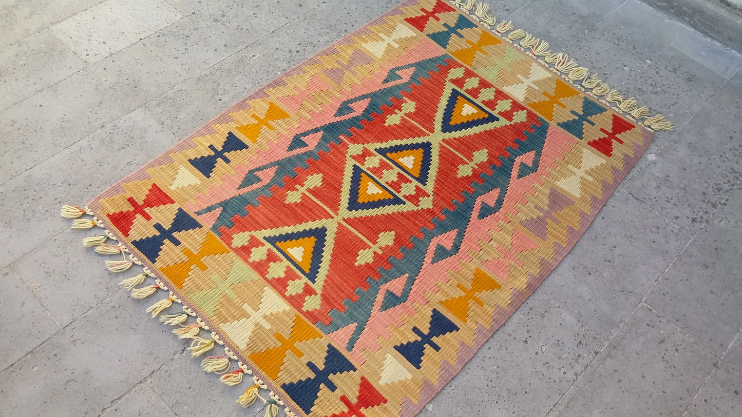 Pastel Color Pink Kilim Rug - Kilim Art Gallery