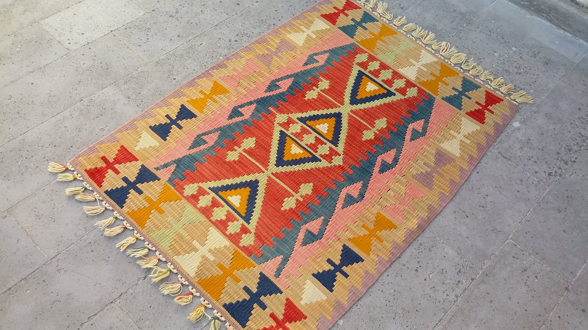 Pastel Color Pink Kilim Rug - Kilim Art Gallery
