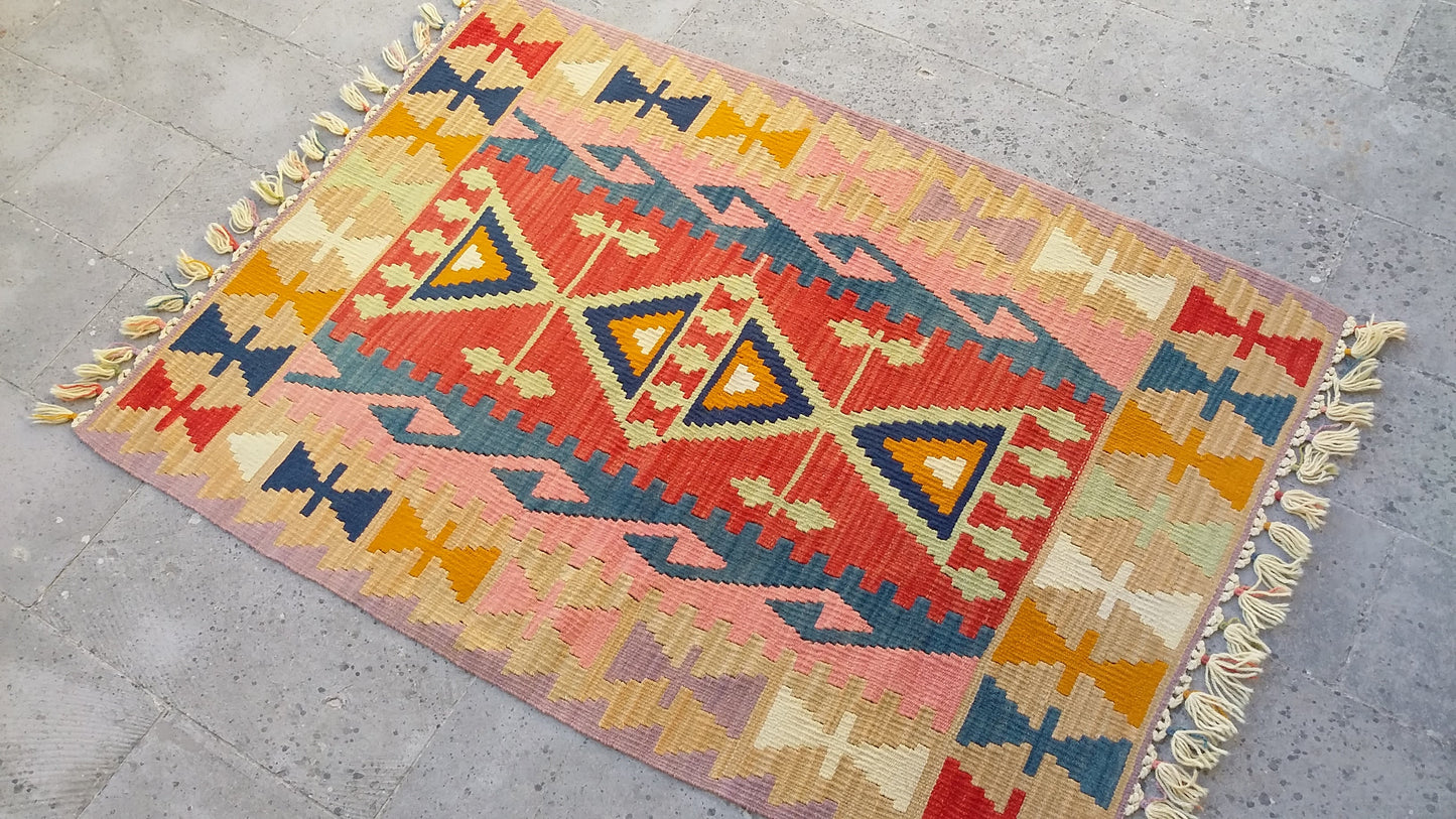 Pastel Color Pink Kilim Rug - Kilim Art Gallery