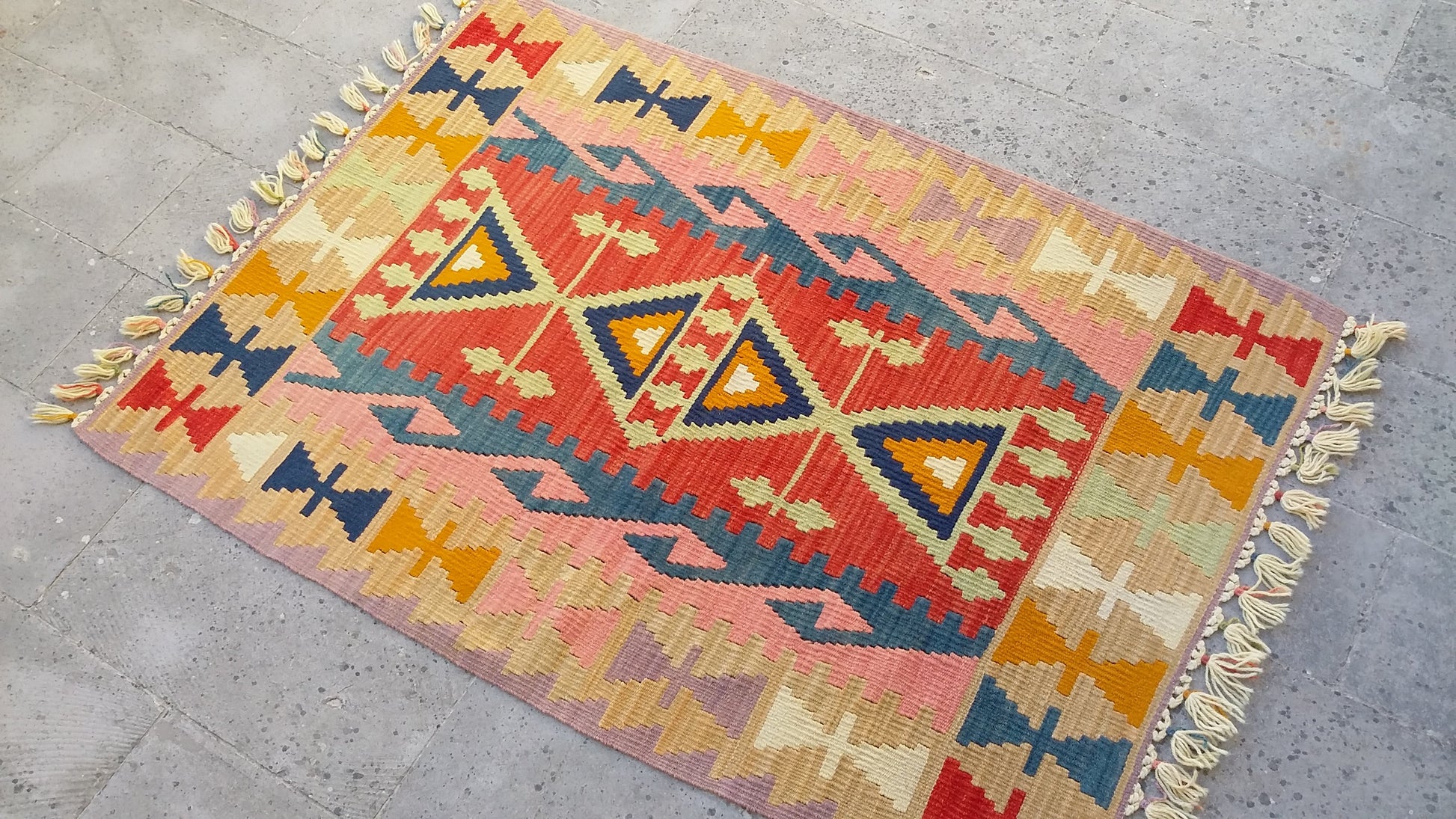 Pastel Color Pink Kilim Rug - Kilim Art Gallery