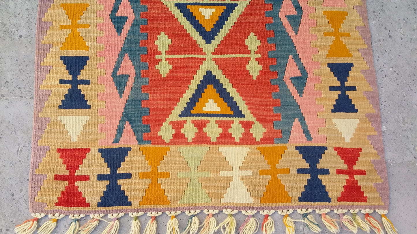 Pastel Color Pink Kilim Rug - Kilim Art Gallery