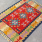 Red and Blue Turkish Kayseri Sariz Kilim Rug 3'x4' - Kilim Art Gallery