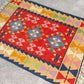 Red and Blue Turkish Kayseri Sariz Kilim Rug 3'x4' - Kilim Art Gallery