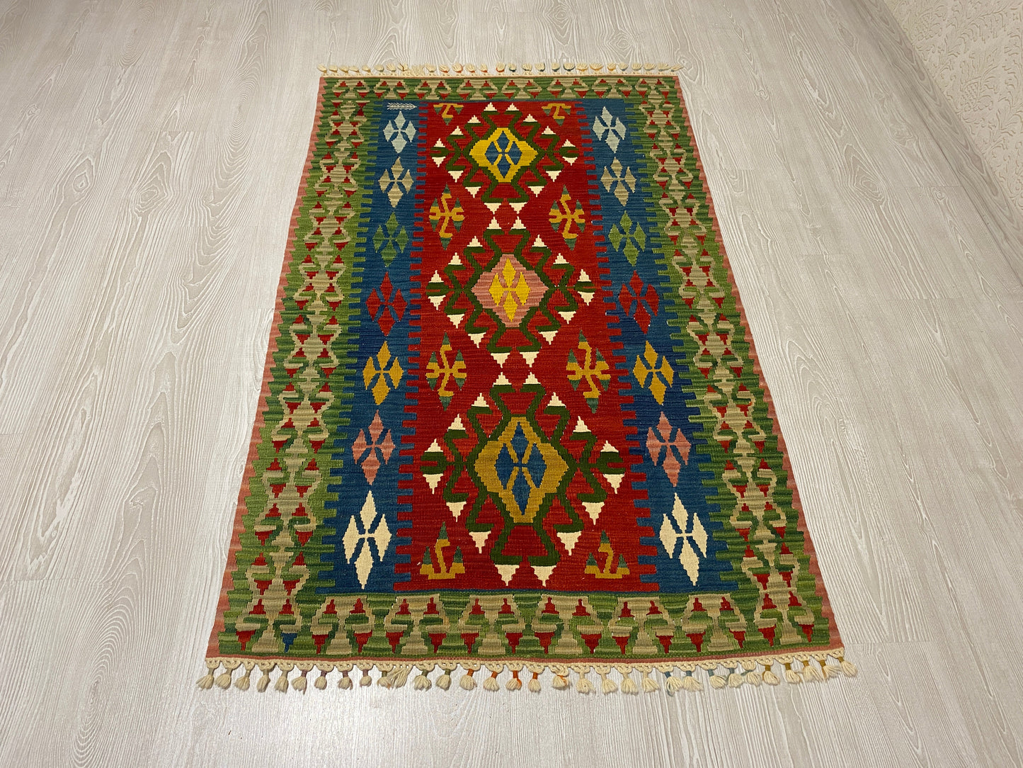Red Blue Green Turkish Kilim Rug - Kilim Art Gallery