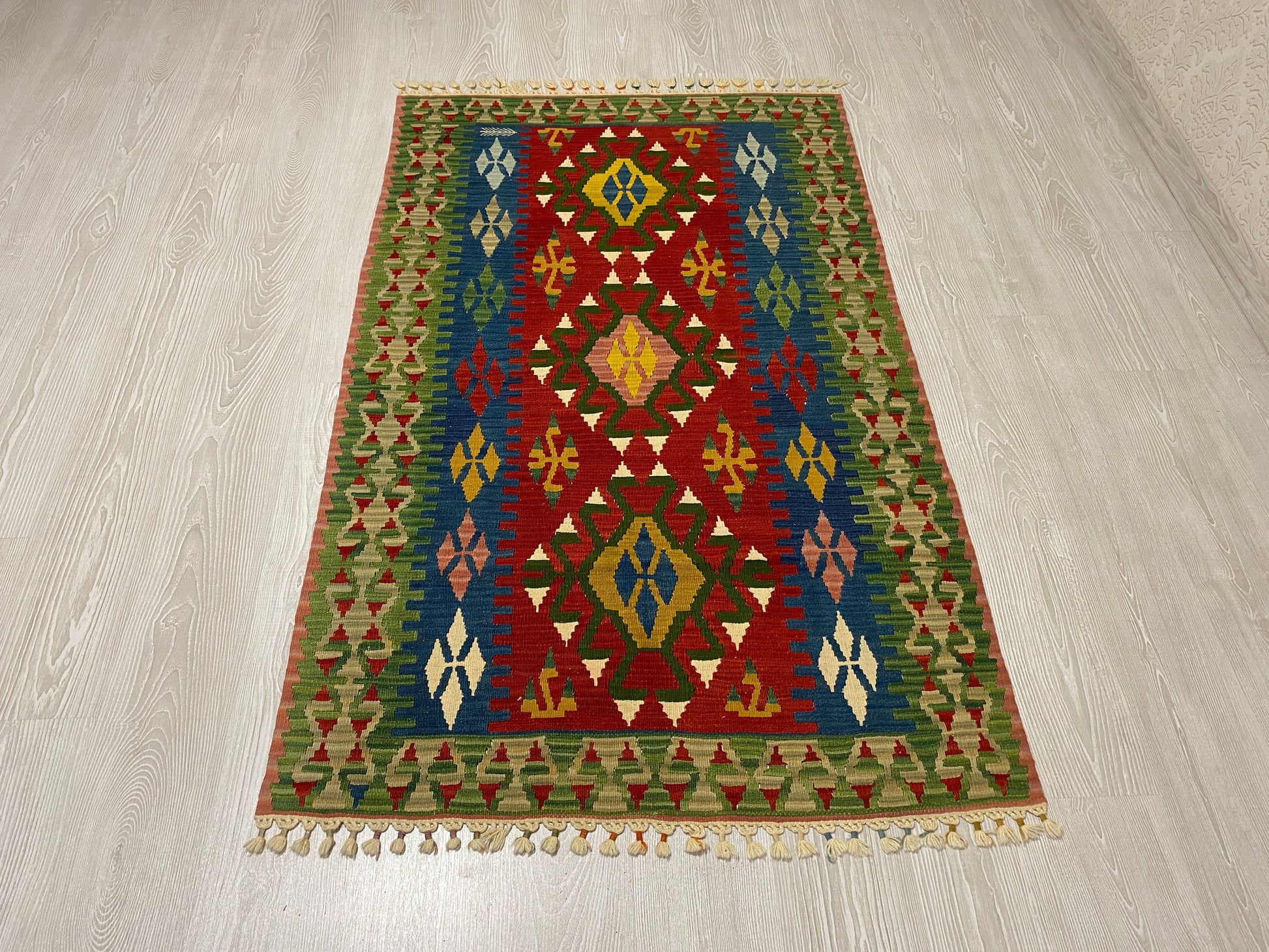 Red Blue Green Turkish Kilim Rug - Kilim Art Gallery