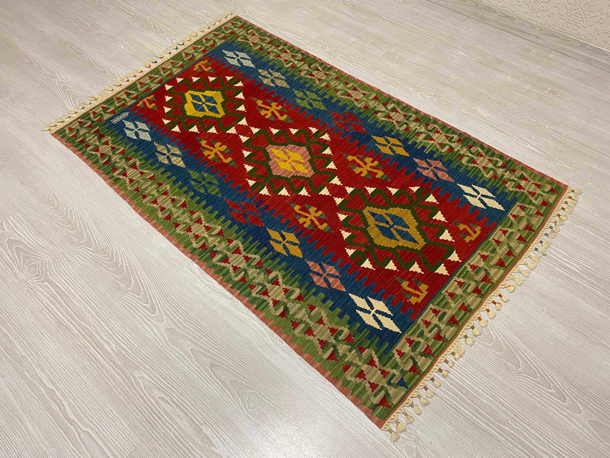 Red Blue Green Turkish Kilim Rug - Kilim Art Gallery