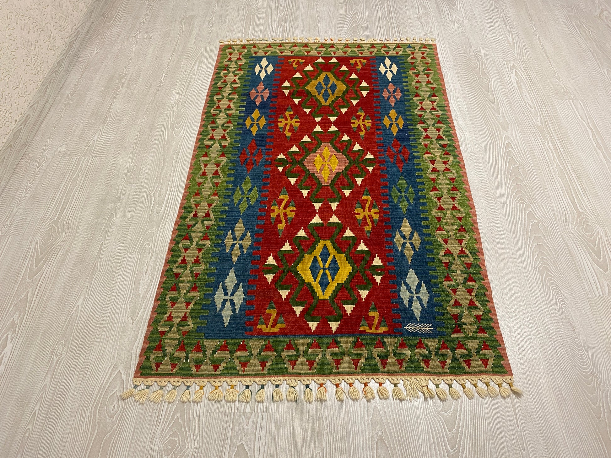 Red Blue Green Turkish Kilim Rug - Kilim Art Gallery