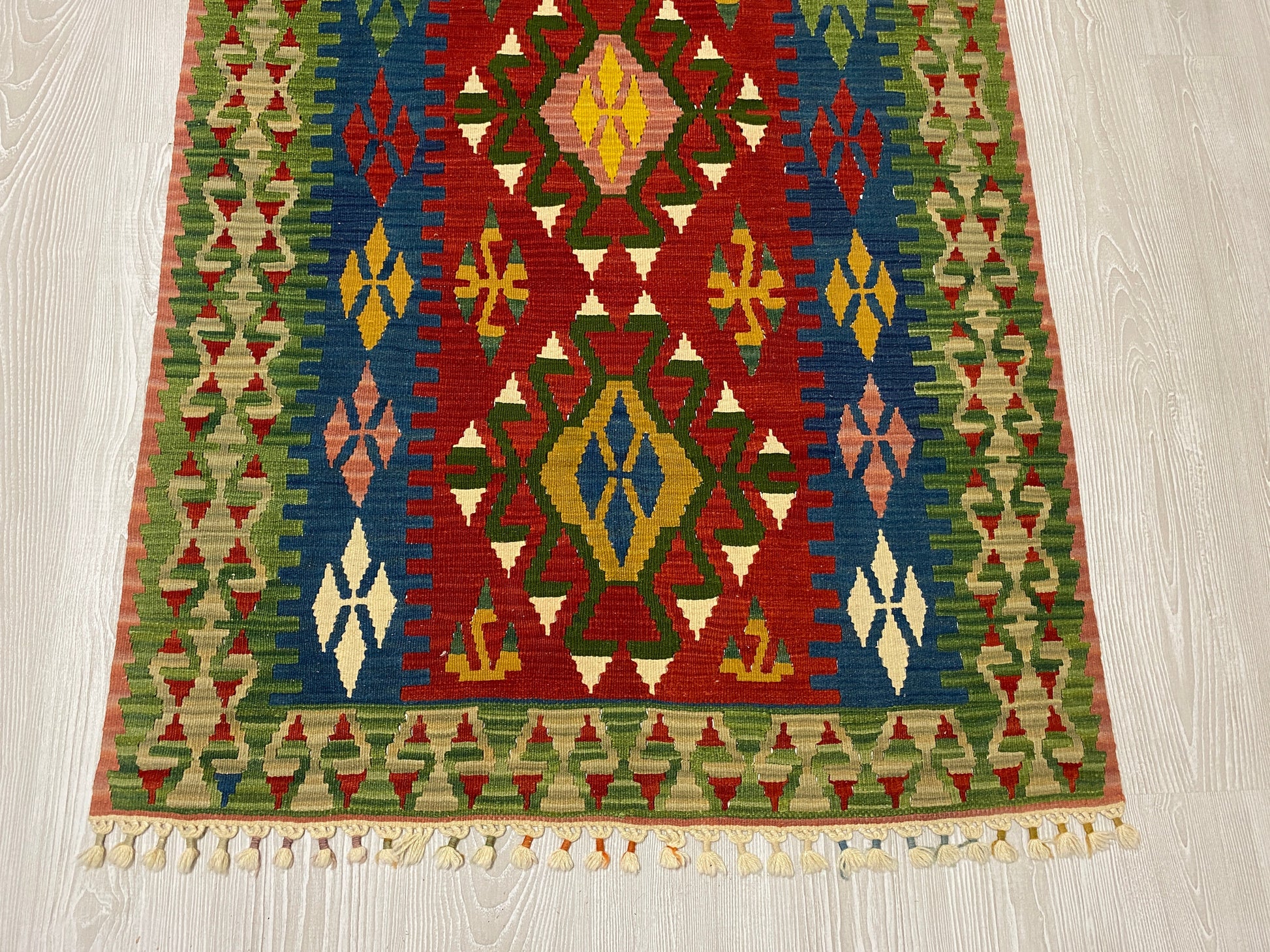 Red Blue Green Turkish Kilim Rug - Kilim Art Gallery