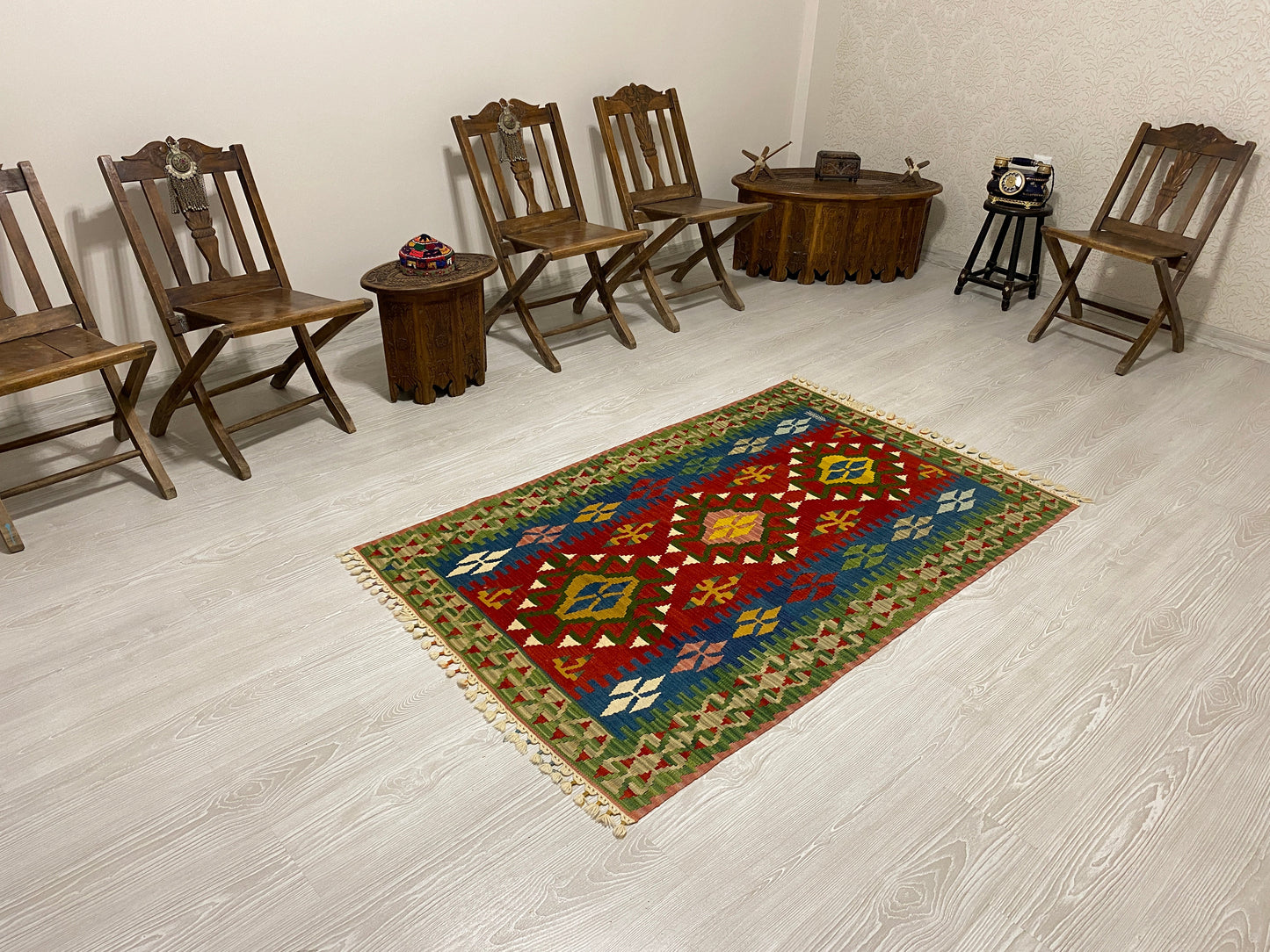 Red Blue Green Turkish Kilim Rug - Kilim Art Gallery