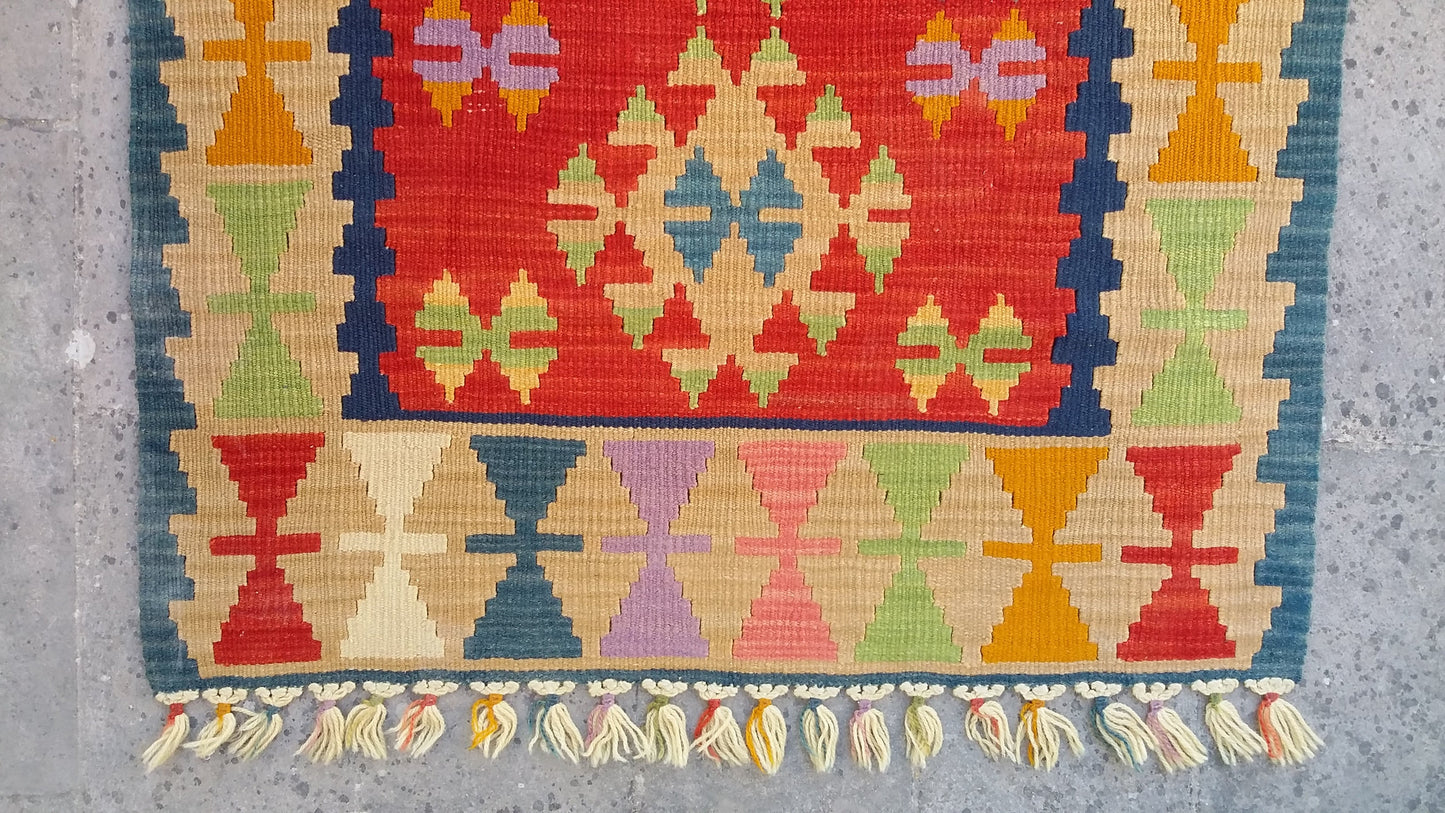 Red Color Handmade Turkish Kayseri Gomurgen Kilim - Kilim Art Gallery