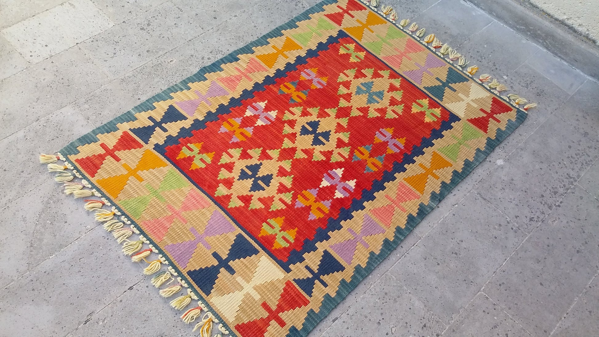 Red Color Handmade Turkish Kayseri Gomurgen Kilim - Kilim Art Gallery