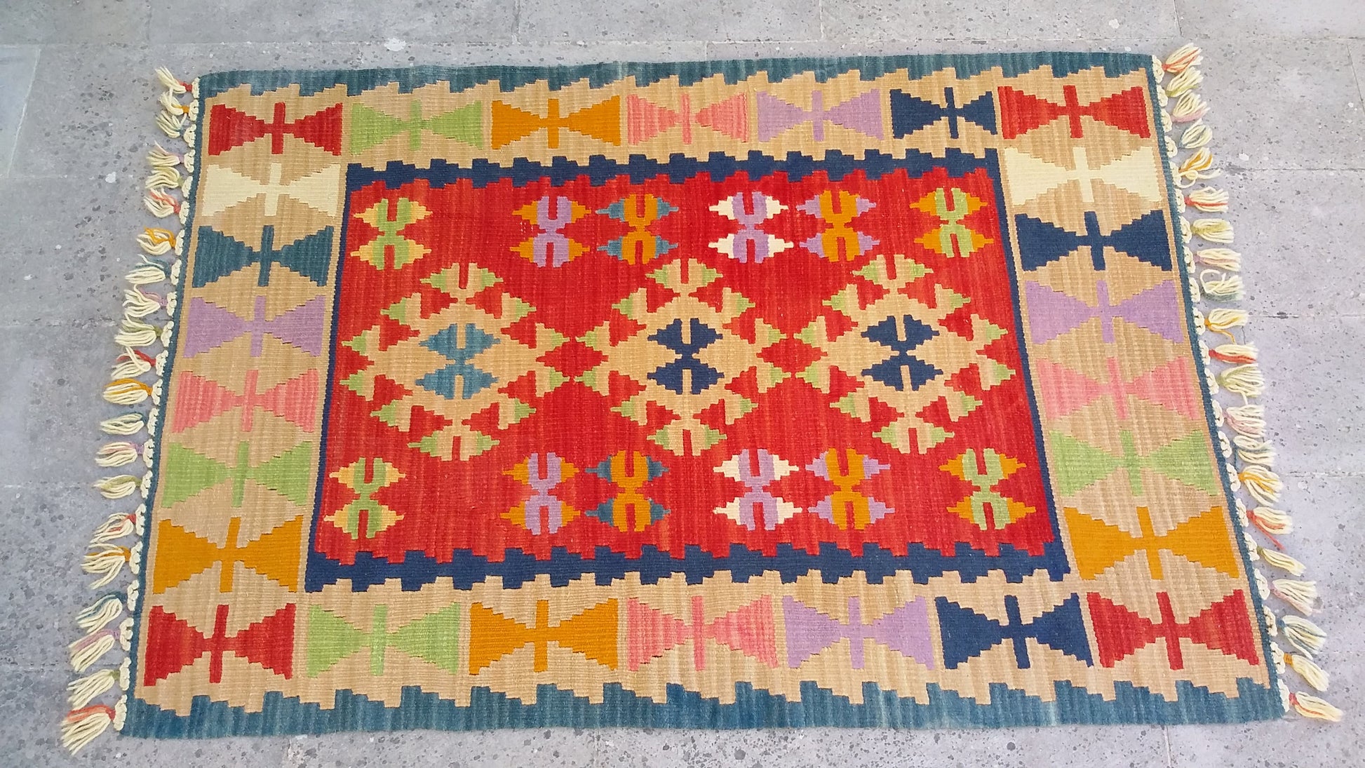 Red Color Handmade Turkish Kayseri Gomurgen Kilim - Kilim Art Gallery