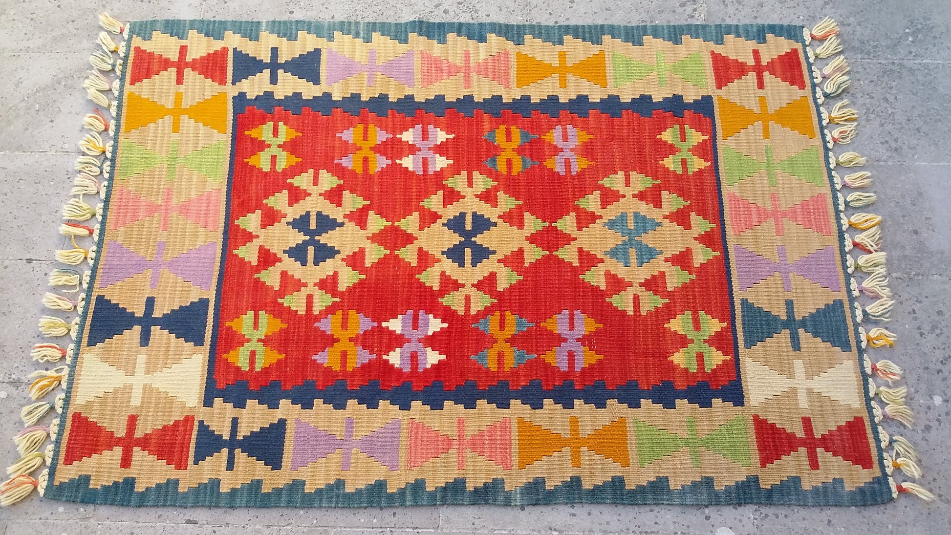 Red Color Handmade Turkish Kayseri Gomurgen Kilim - Kilim Art Gallery