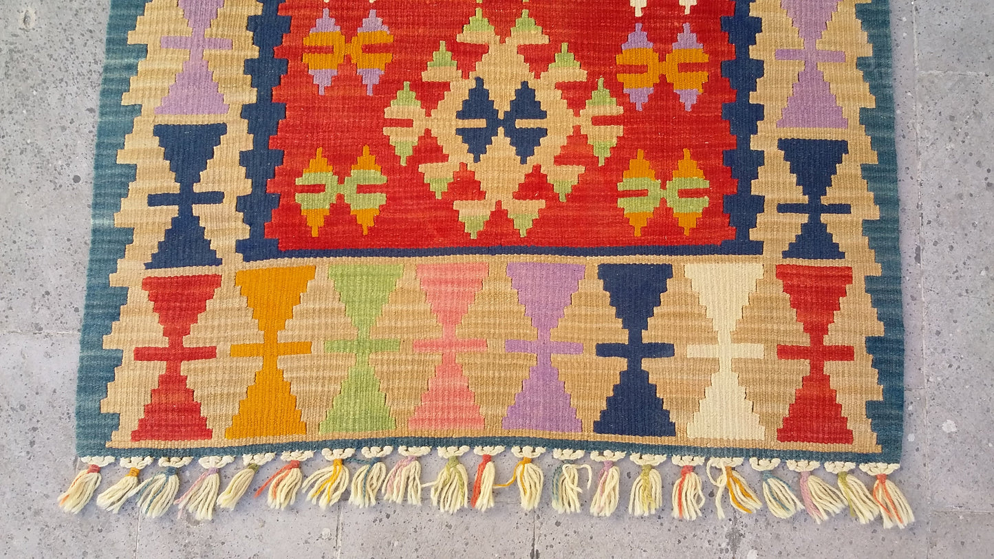 Red Color Handmade Turkish Kayseri Gomurgen Kilim - Kilim Art Gallery