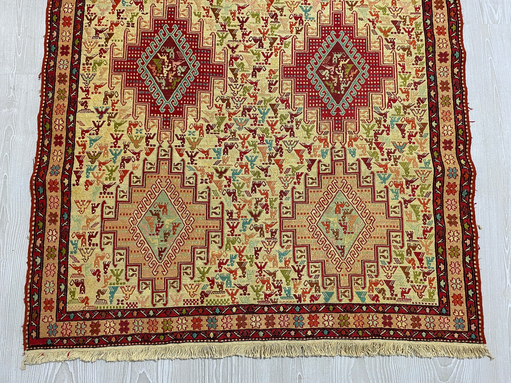 Small Animal Design Silk Rug Soumak - Kilim Art Gallery