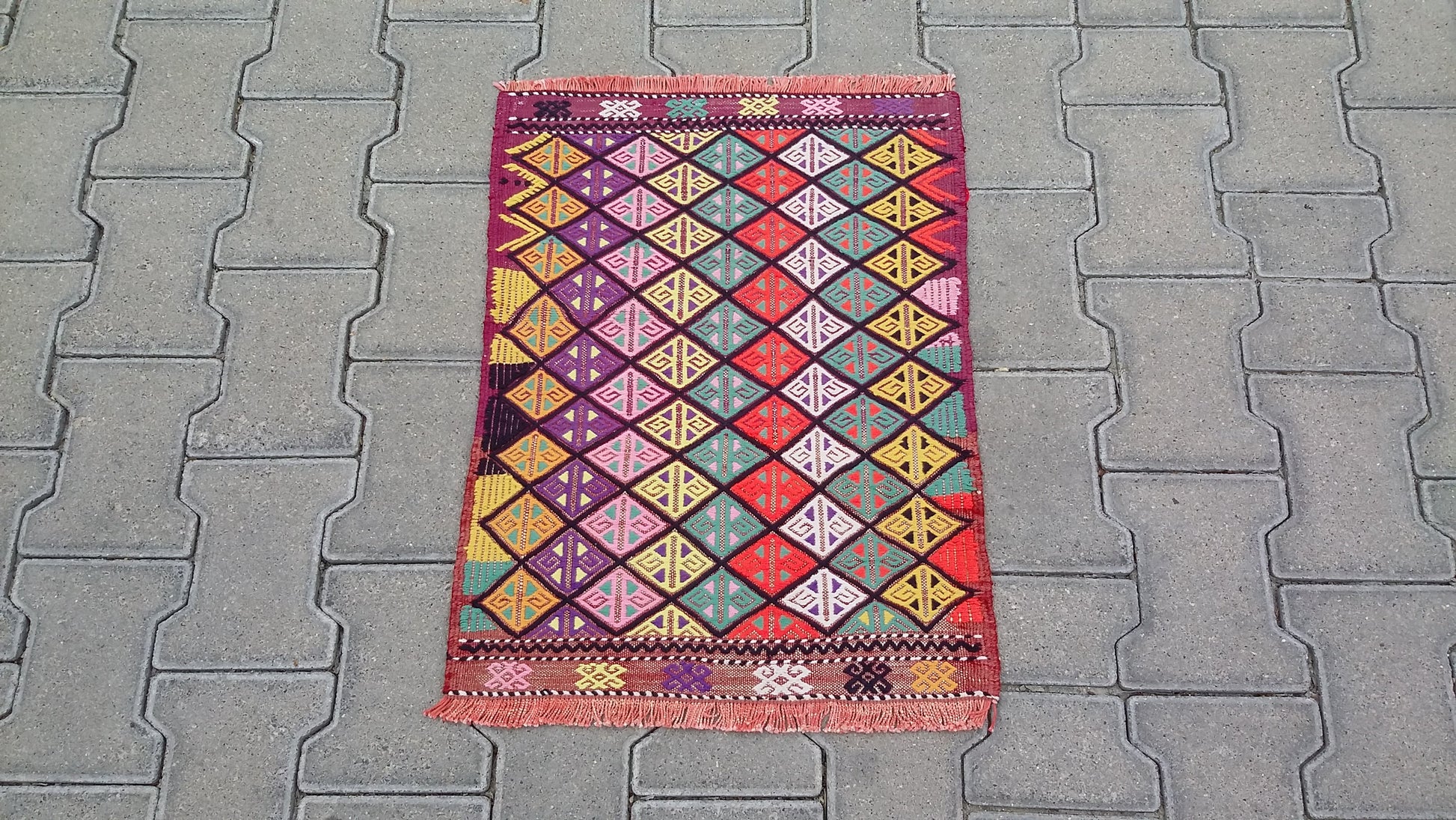 Small Colorful Boho Cicim Kilim Rug - Kilim Art Gallery