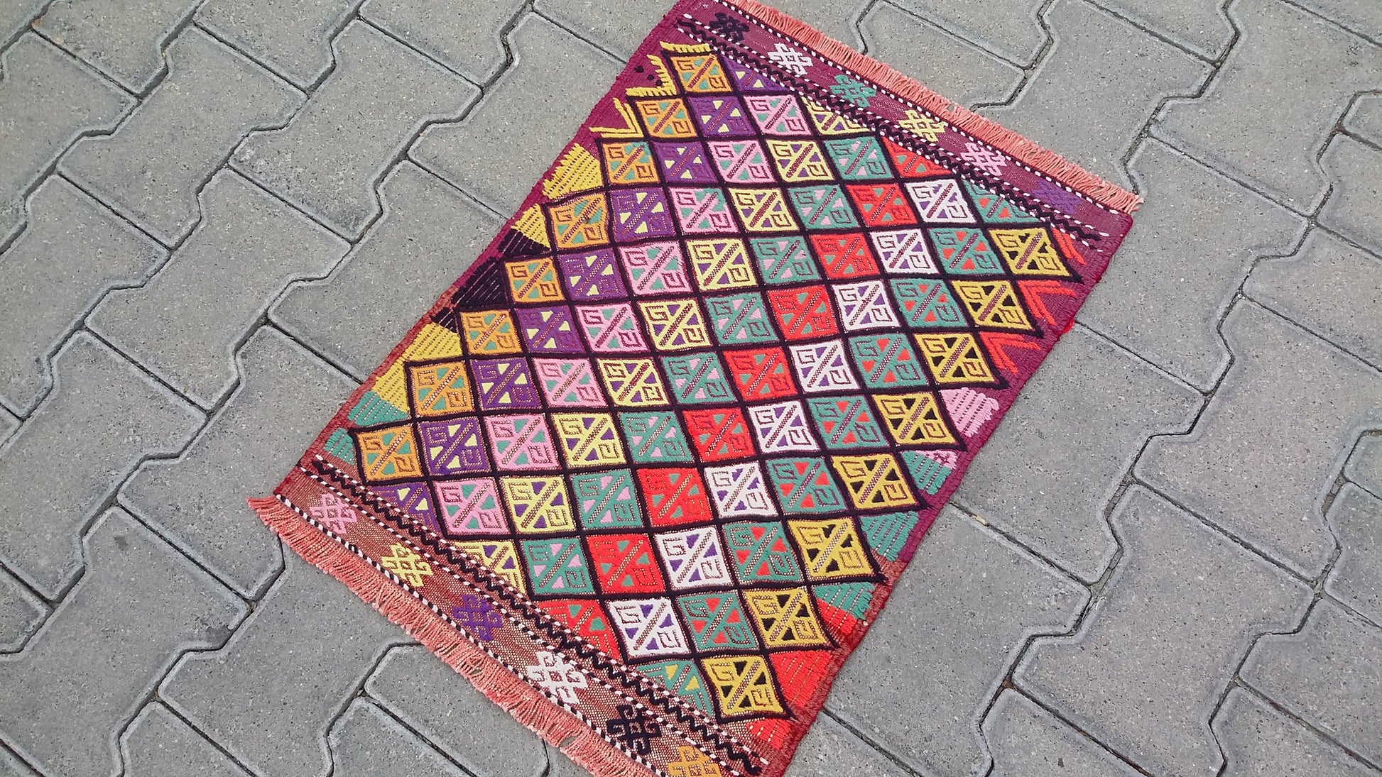 Small Colorful Boho Cicim Kilim Rug - Kilim Art Gallery