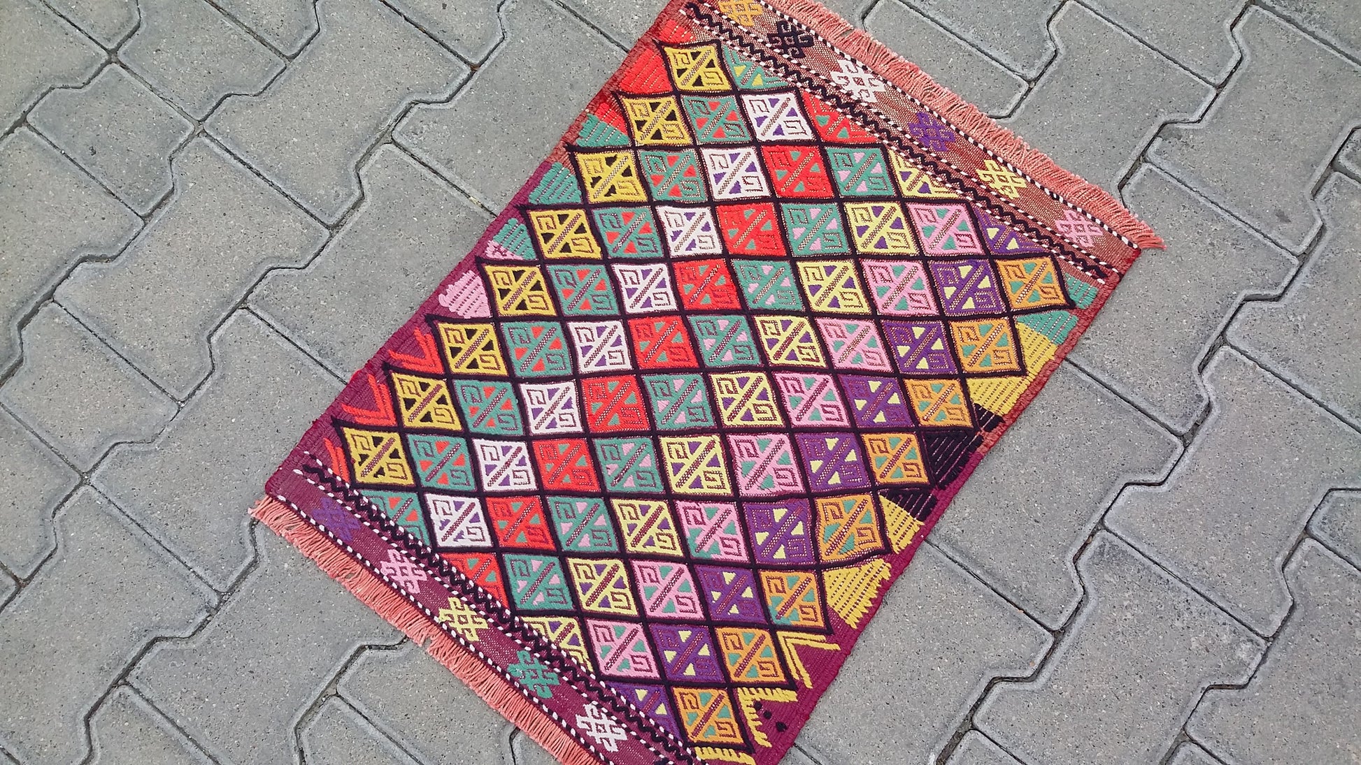 Small Colorful Boho Cicim Kilim Rug - Kilim Art Gallery