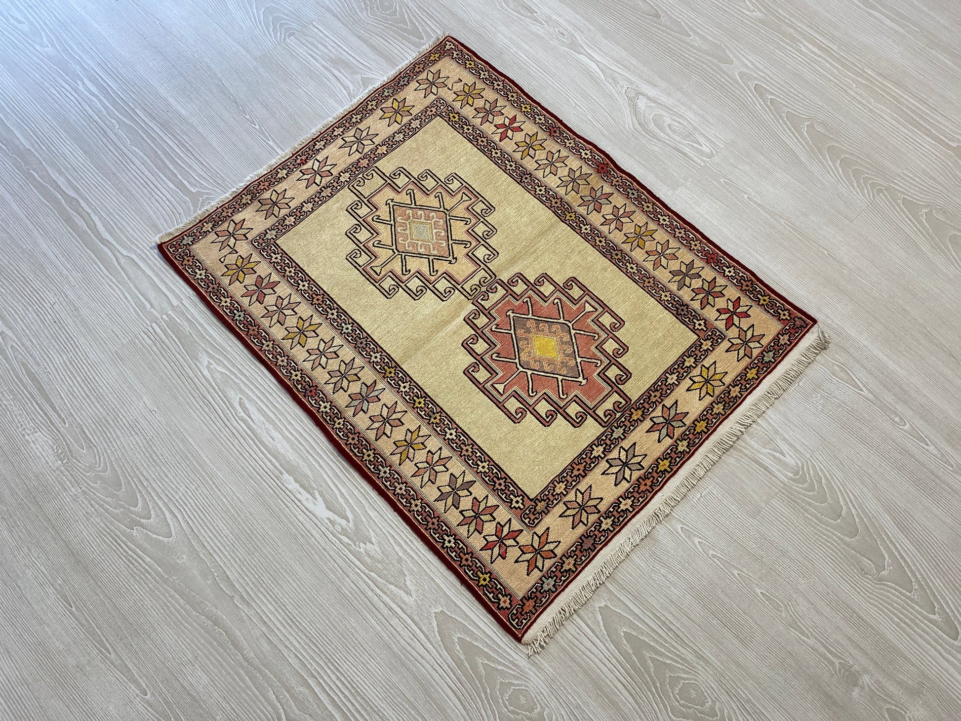 Small Hand Embroidered Silk Soumak Kilim Rug - Kilim Art Gallery