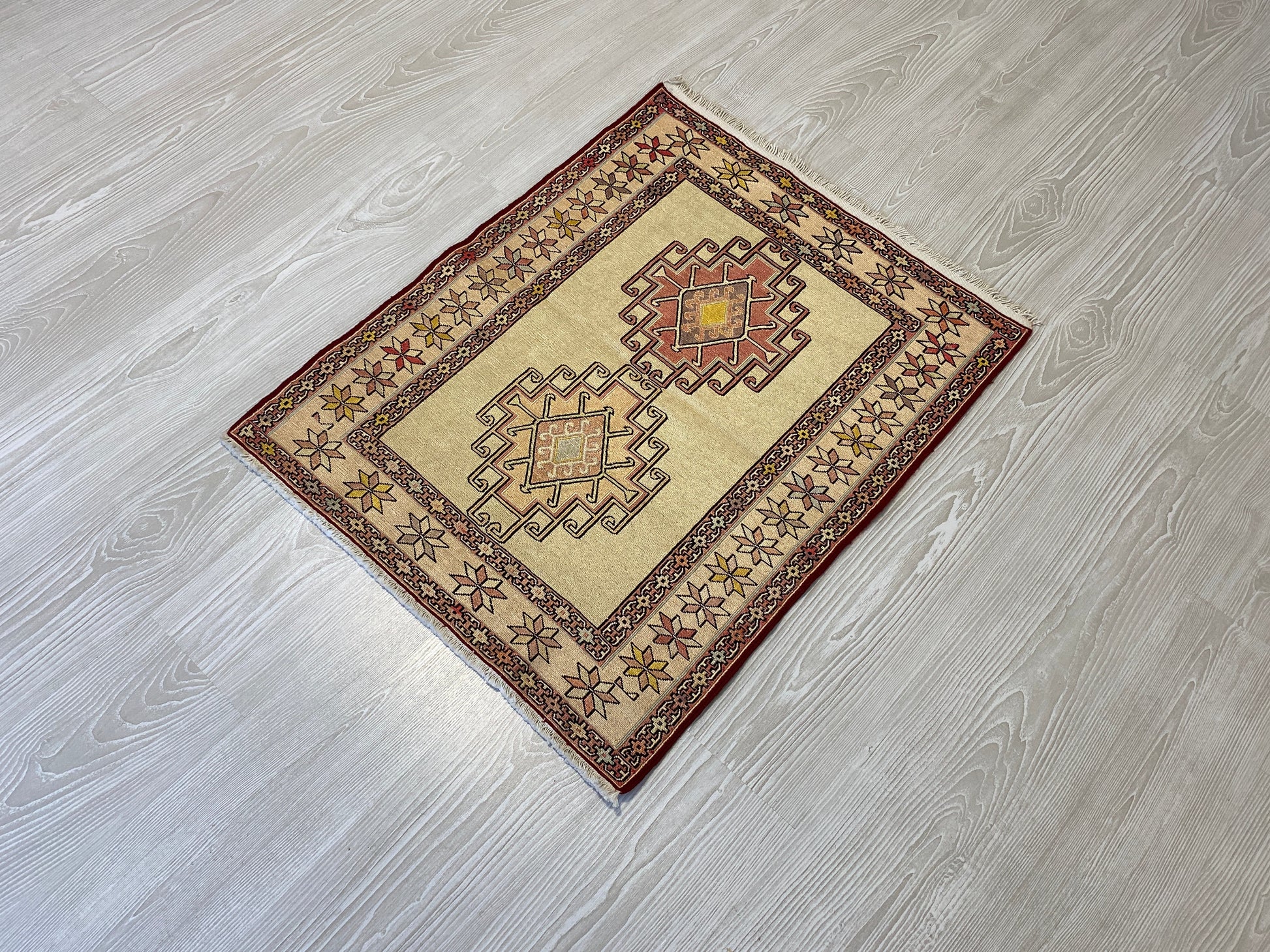 Small Hand Embroidered Silk Soumak Kilim Rug - Kilim Art Gallery