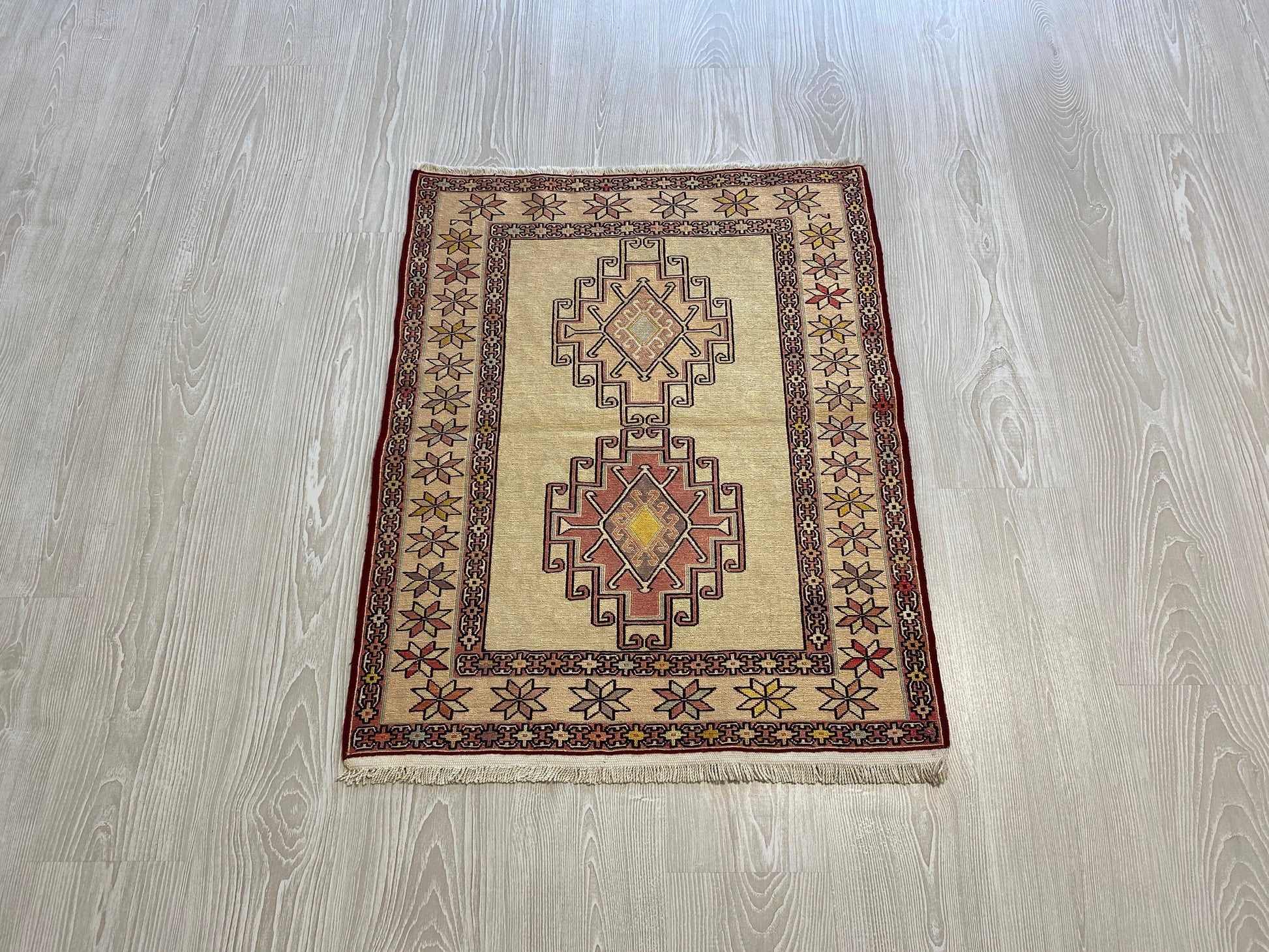 Small Hand Embroidered Silk Soumak Kilim Rug - Kilim Art Gallery