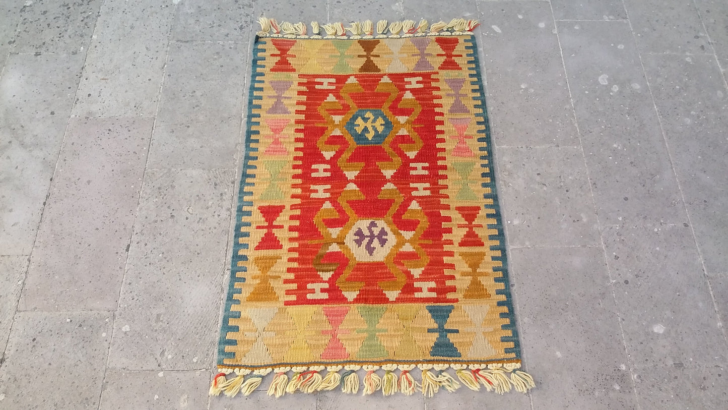 Small Wool Nomadic Kelim Rug - Kilim Art Gallery
