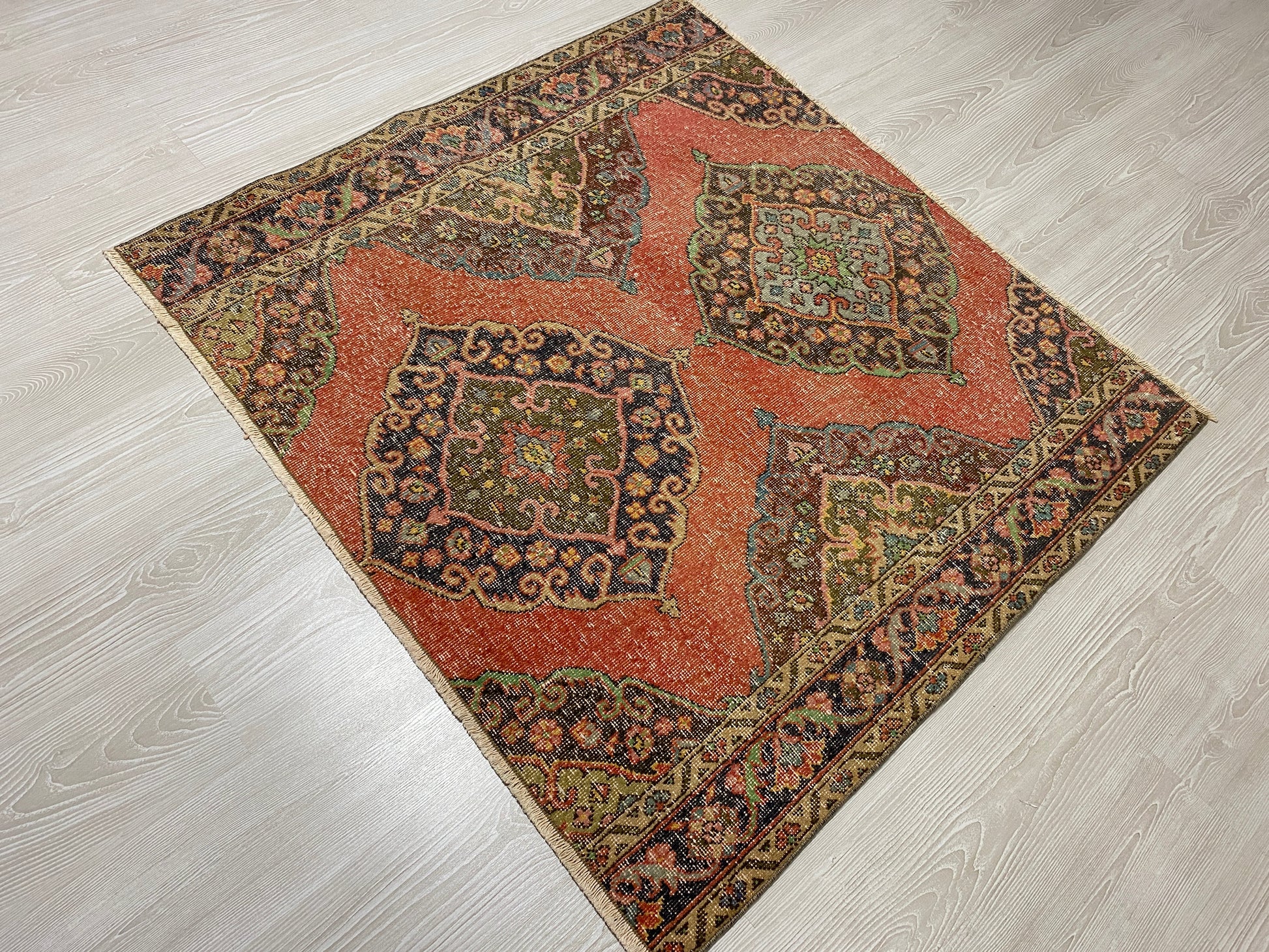 Square Shape Vintage Turkish Oushak Rug - Kilim Art Gallery