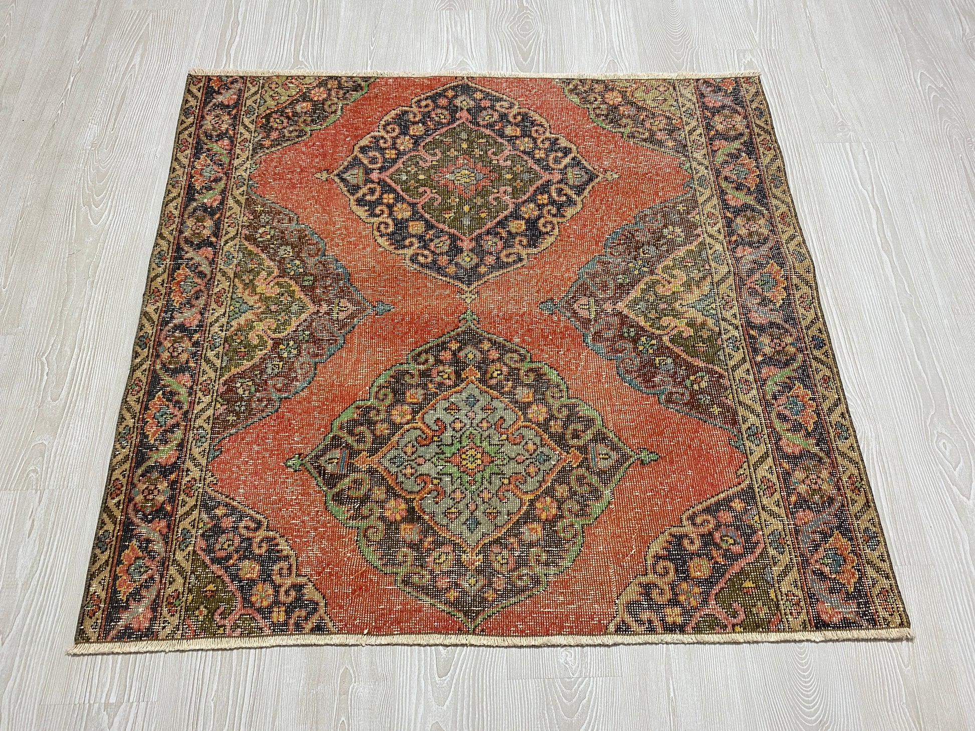 Square Shape Vintage Turkish Oushak Rug - Kilim Art Gallery