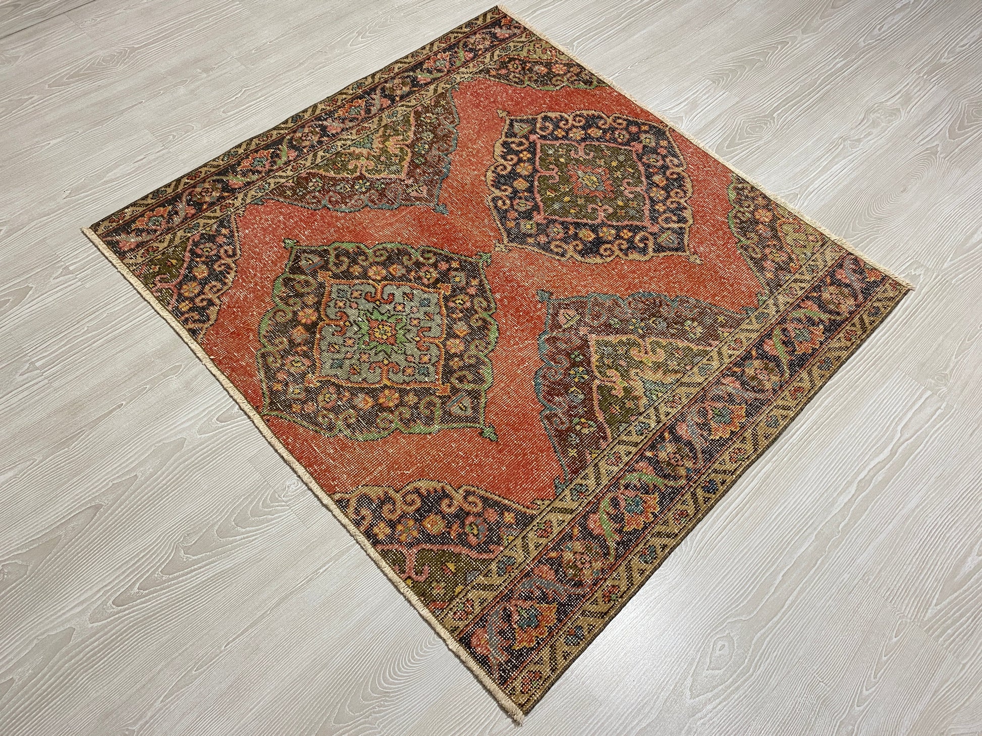 Square Shape Vintage Turkish Oushak Rug - Kilim Art Gallery