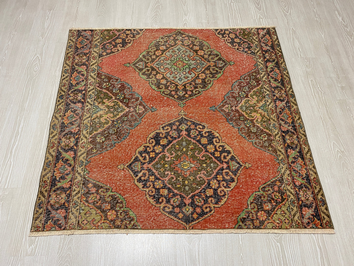 Square Shape Vintage Turkish Oushak Rug - Kilim Art Gallery