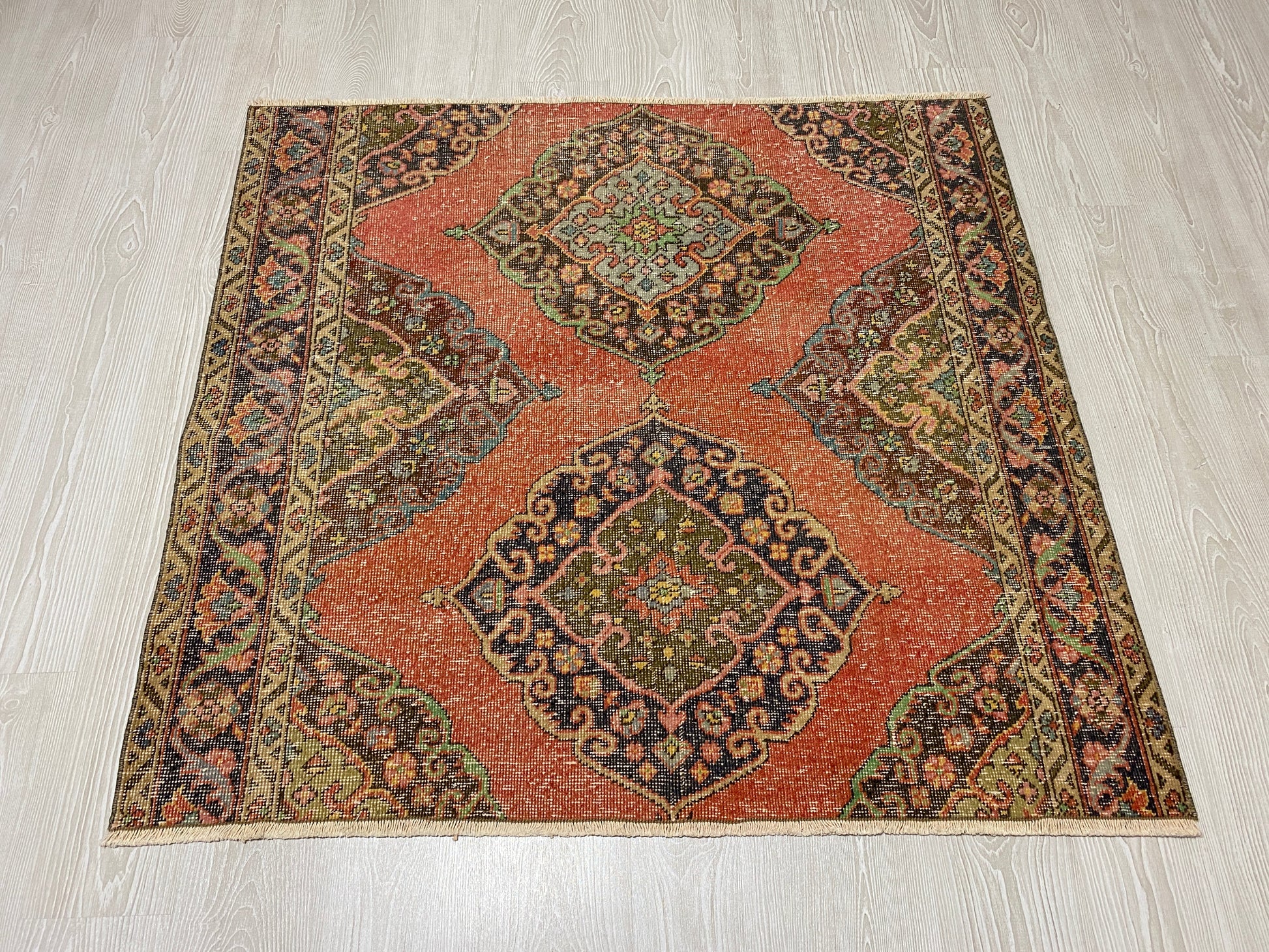 Square Shape Vintage Turkish Oushak Rug - Kilim Art Gallery