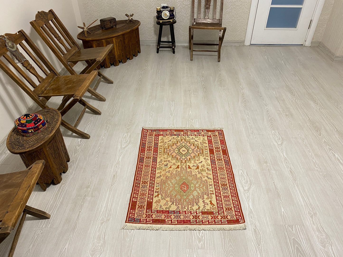 Tribal Silk Soumak Kilim Rug with Noah's Ark Design - Kilim Art Gallery