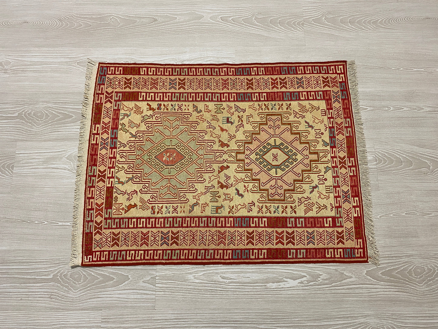 Tribal Silk Soumak Kilim Rug with Noah's Ark Design - Kilim Art Gallery