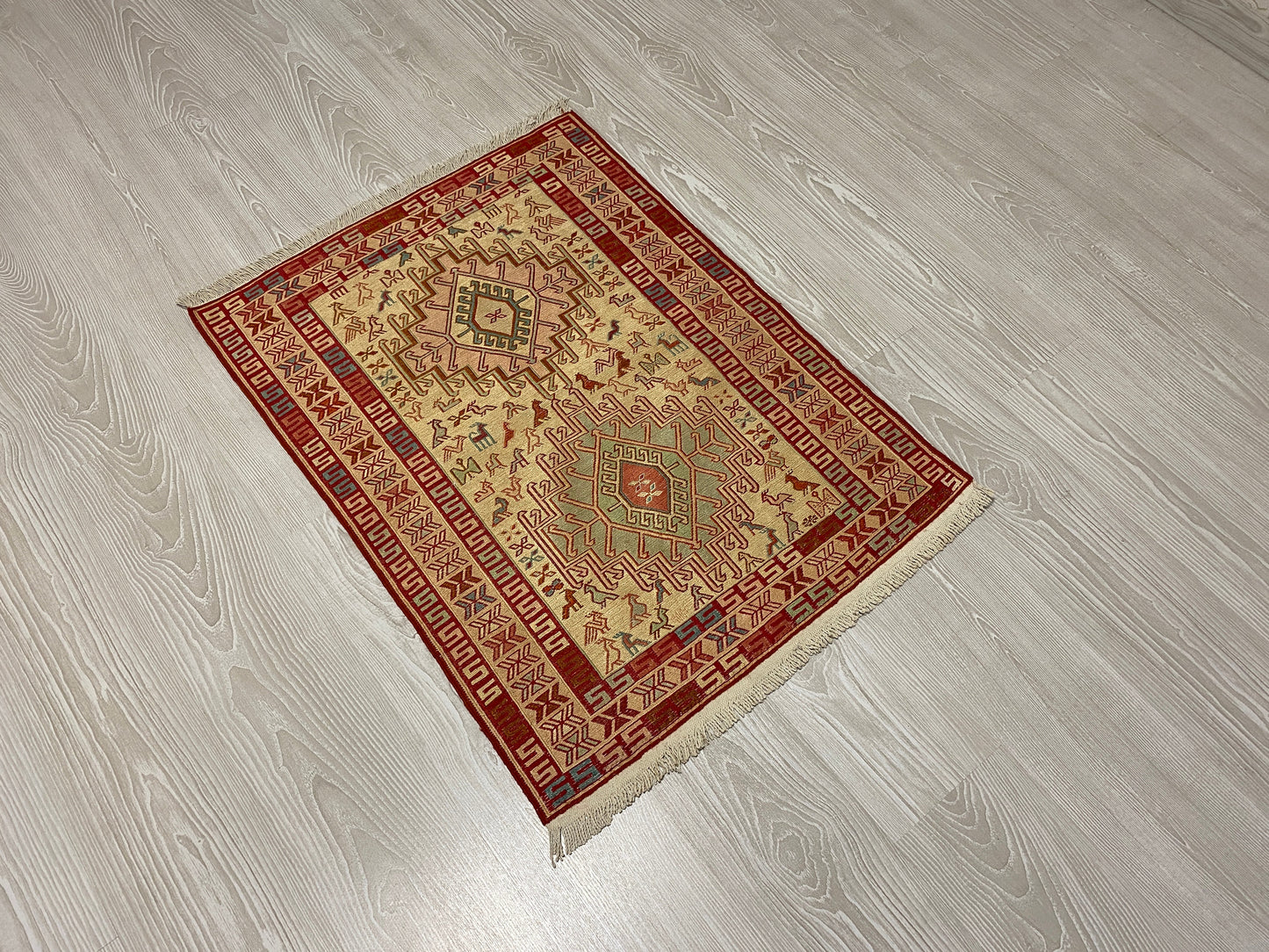 Tribal Silk Soumak Kilim Rug with Noah's Ark Design - Kilim Art Gallery