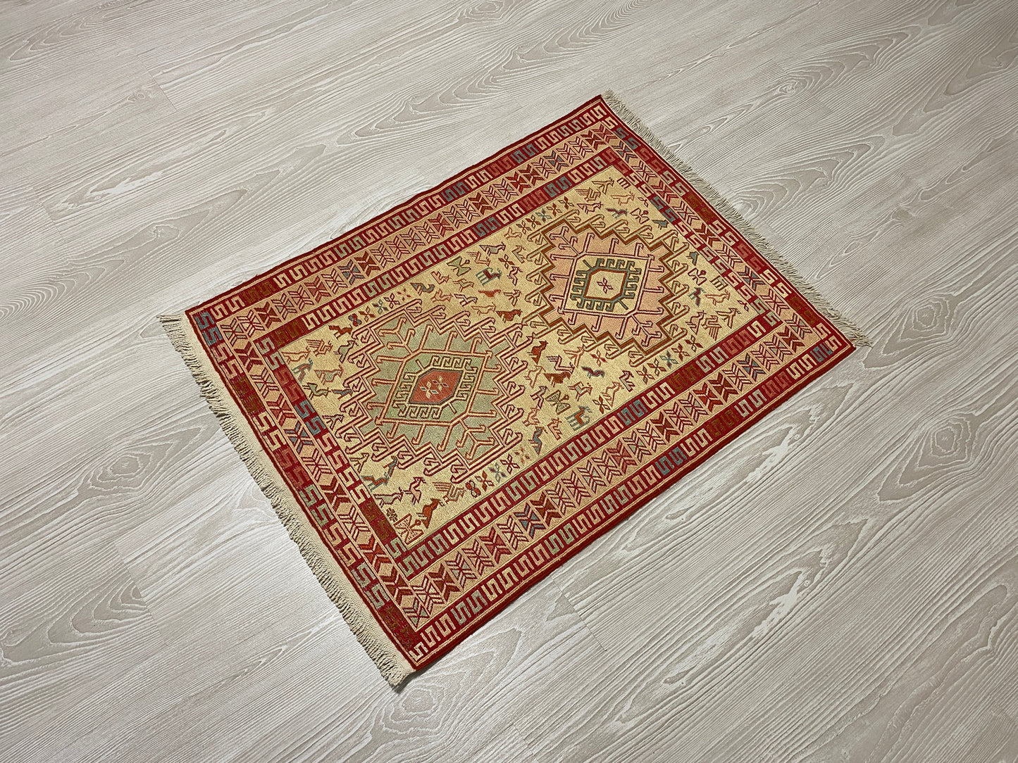 Tribal Silk Soumak Kilim Rug with Noah's Ark Design - Kilim Art Gallery