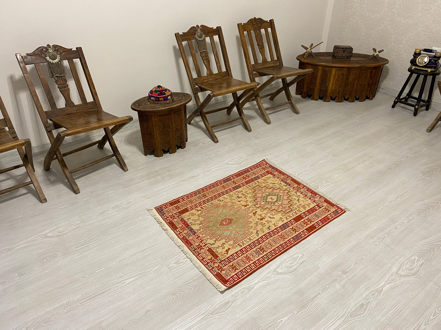 Tribal Silk Soumak Kilim Rug with Noah's Ark Design - Kilim Art Gallery