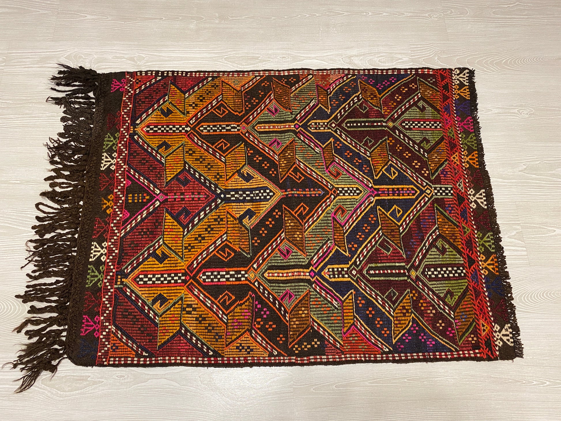 Turkish Nomadic Cicim Embroidered Kelim Rug - Kilim Art Gallery