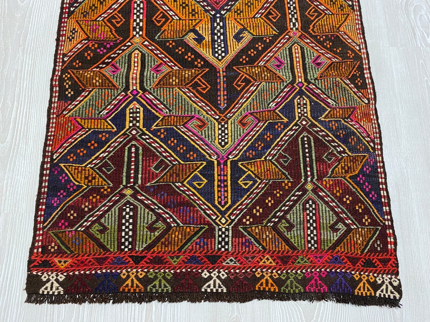 Turkish Nomadic Cicim Embroidered Kelim Rug - Kilim Art Gallery