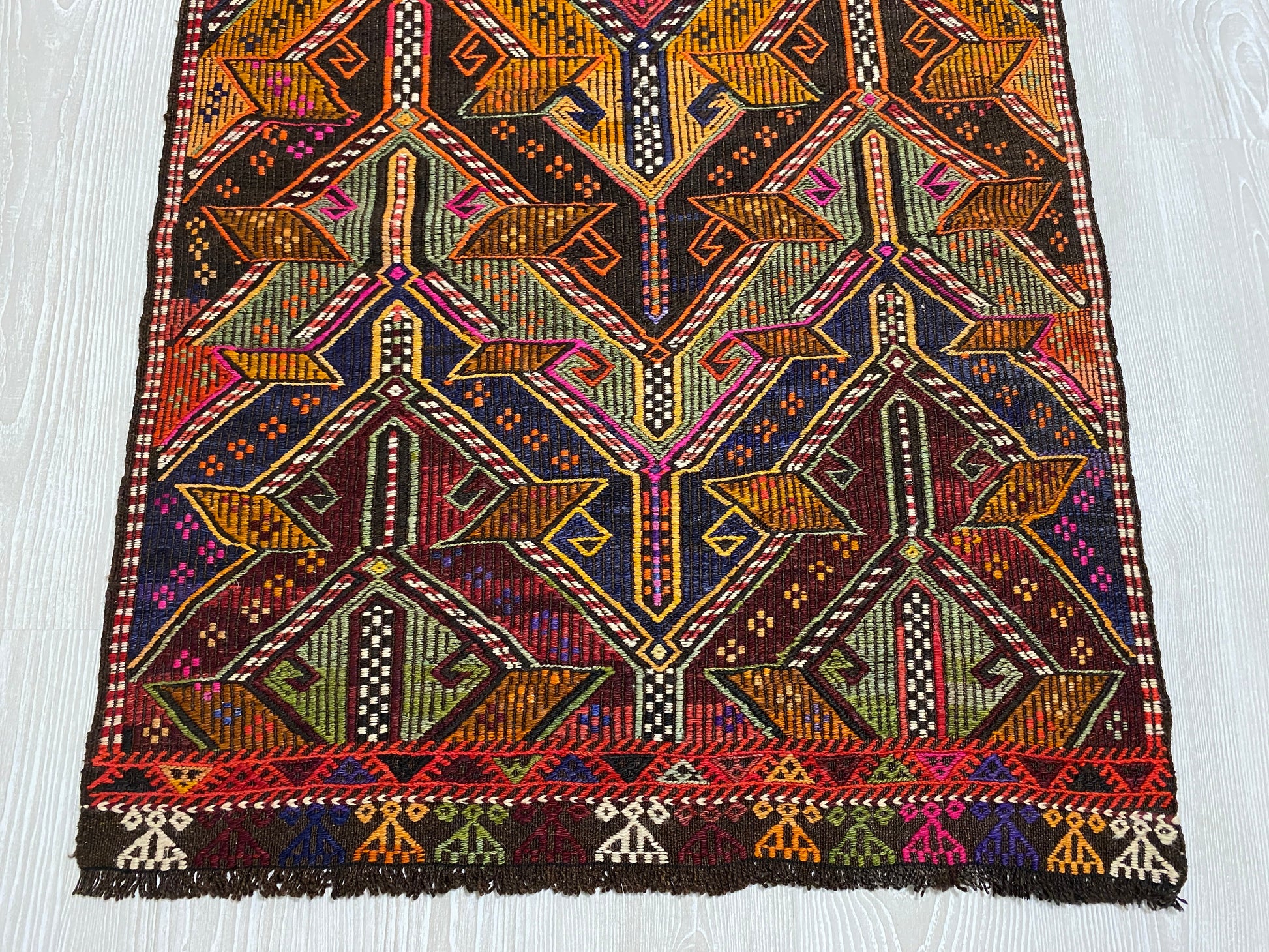 Turkish Nomadic Cicim Embroidered Kelim Rug - Kilim Art Gallery