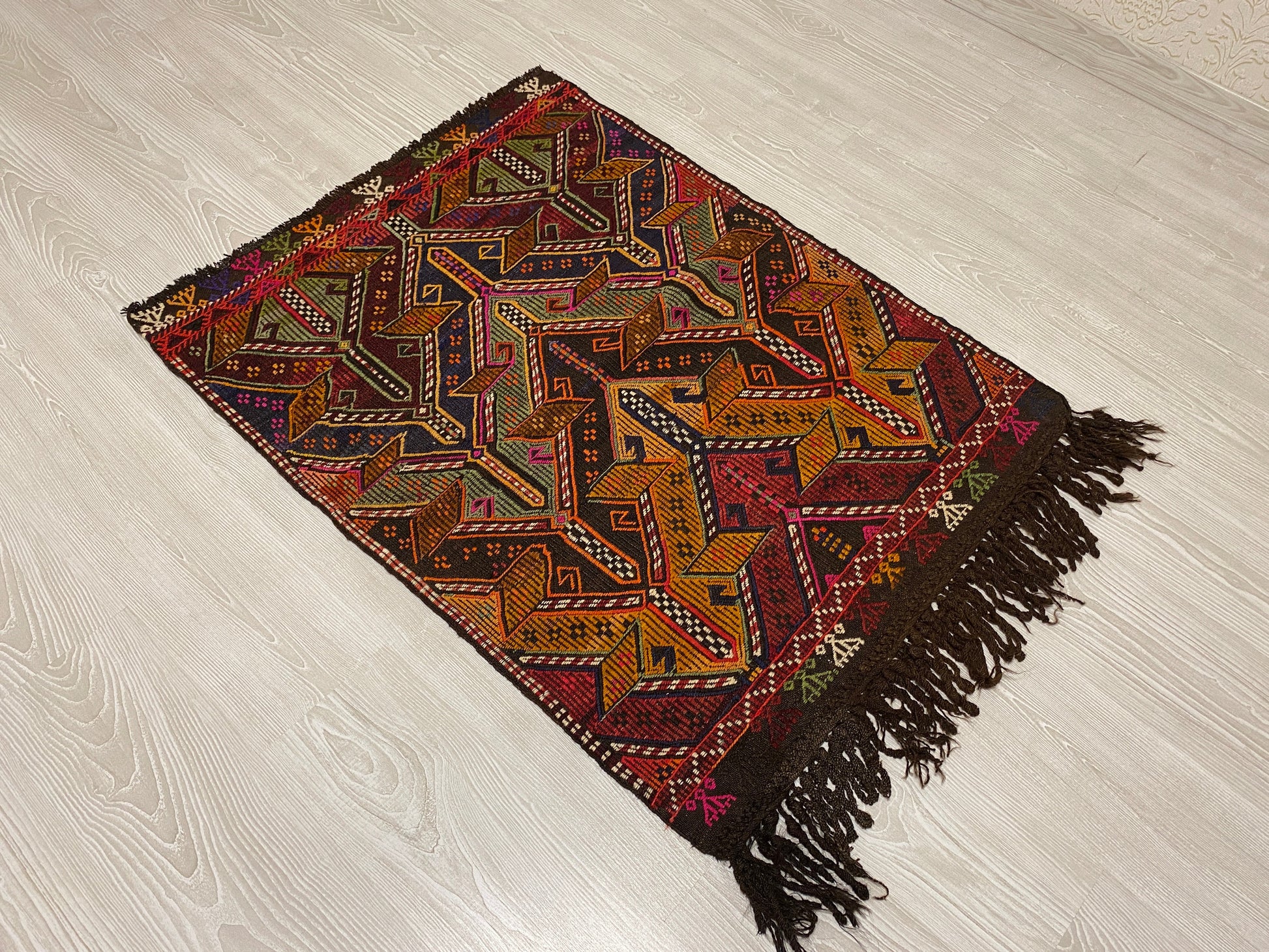 Turkish Nomadic Cicim Embroidered Kelim Rug - Kilim Art Gallery