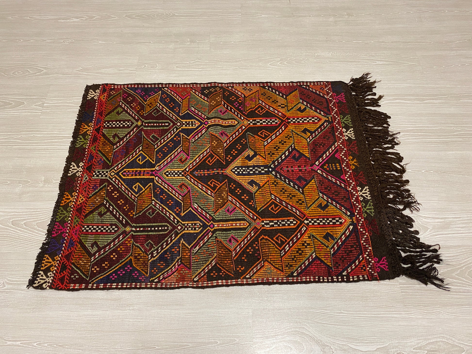 Turkish Nomadic Cicim Embroidered Kelim Rug - Kilim Art Gallery