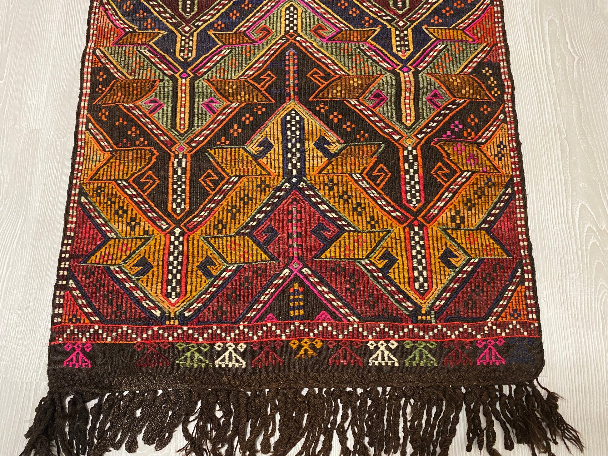 Turkish Nomadic Cicim Embroidered Kelim Rug - Kilim Art Gallery