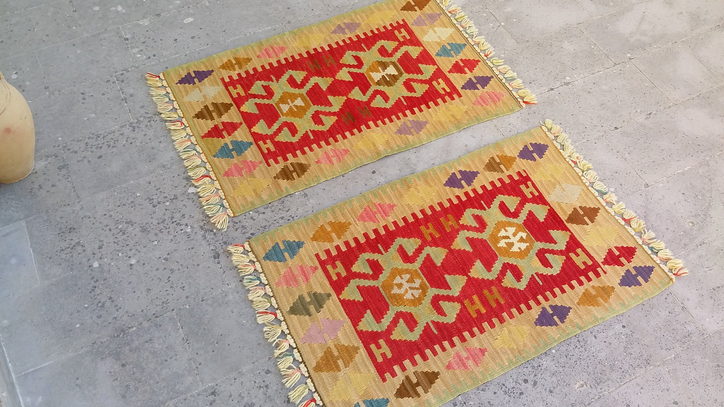 Twin Small Turkish Kilims - Kilim Art Gallery