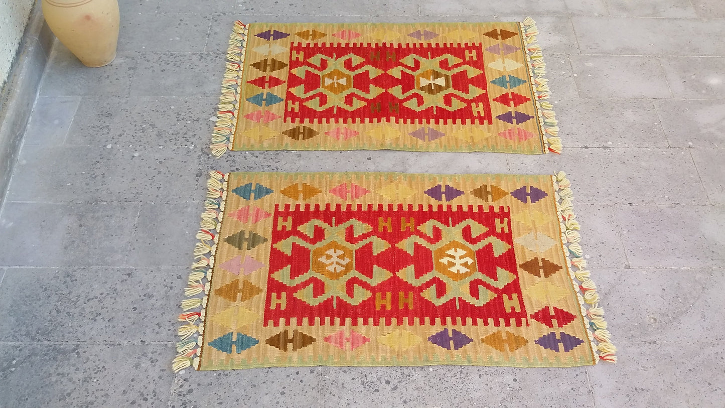 Twin Small Turkish Kilims - Kilim Art Gallery