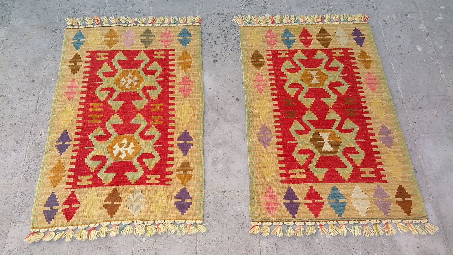 Twin Small Turkish Kilims - Kilim Art Gallery