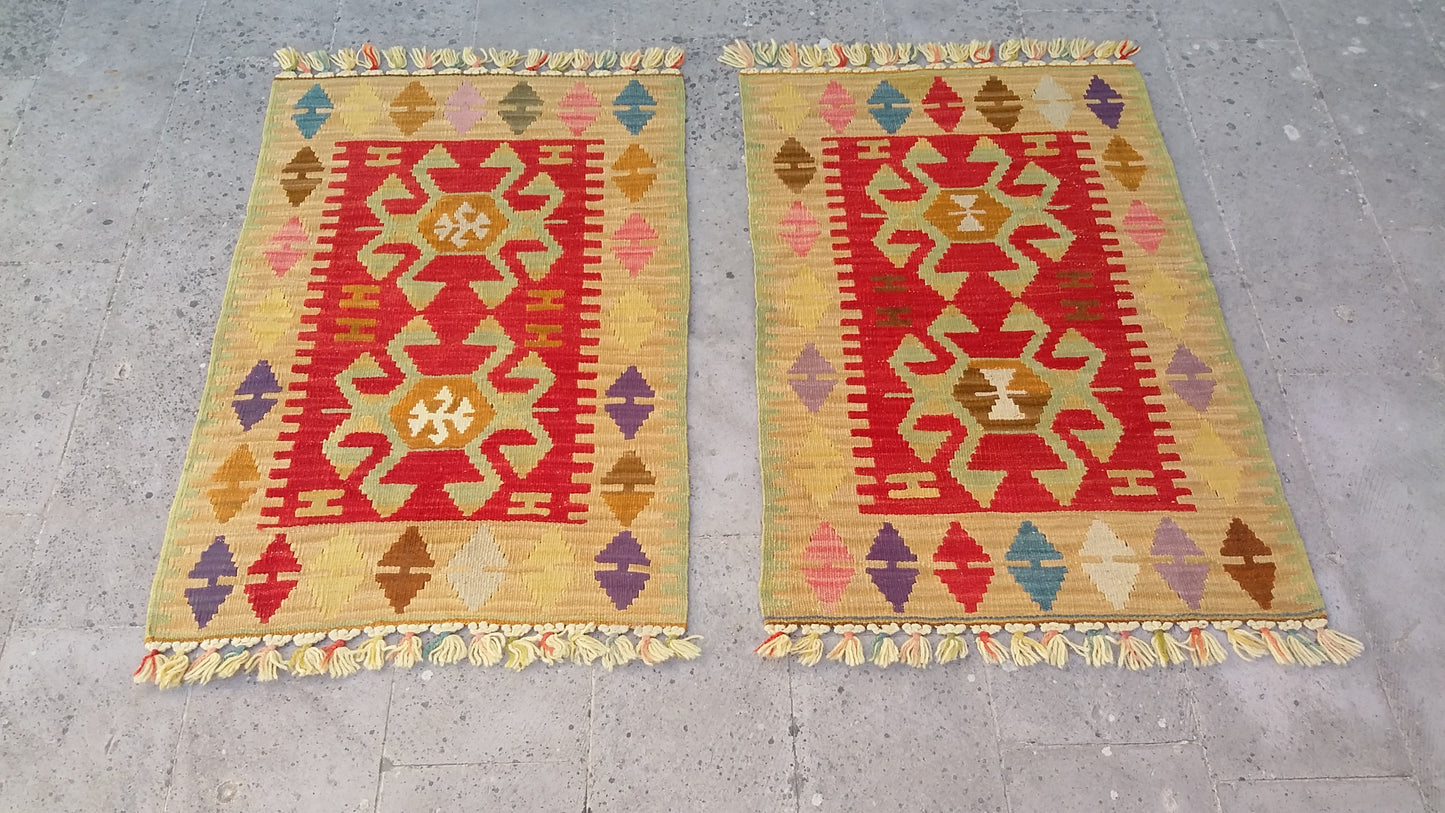 Twin Small Turkish Kilims - Kilim Art Gallery