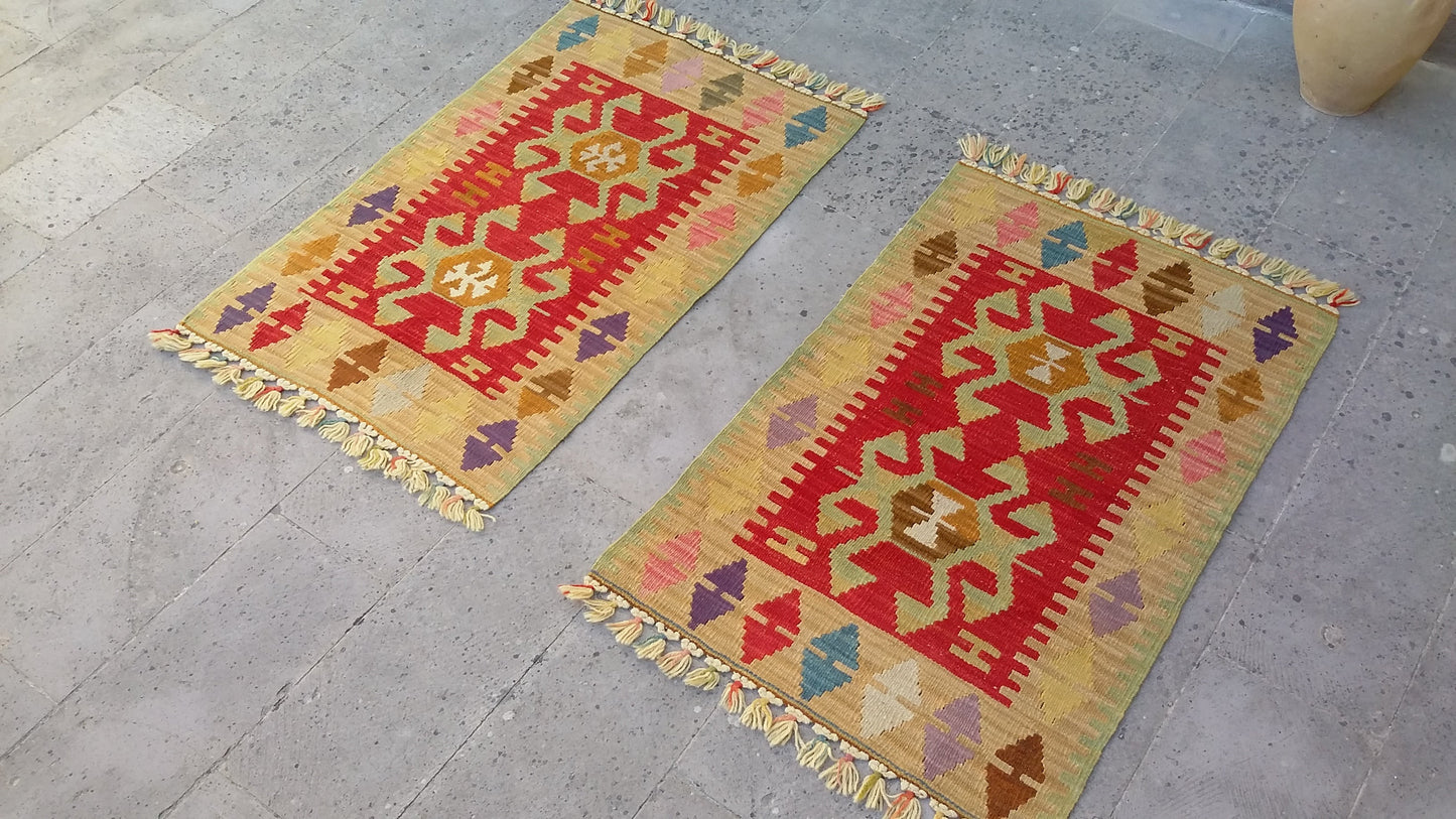 Twin Small Turkish Kilims - Kilim Art Gallery