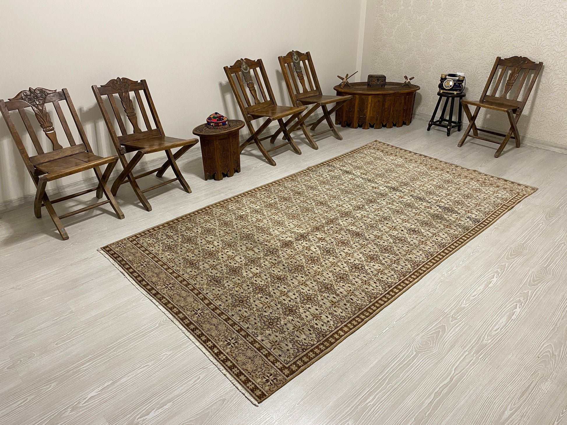 Vintage Natural Color Undyed Turkish Kayseri Area Carpet Rug - Kilim Art Gallery